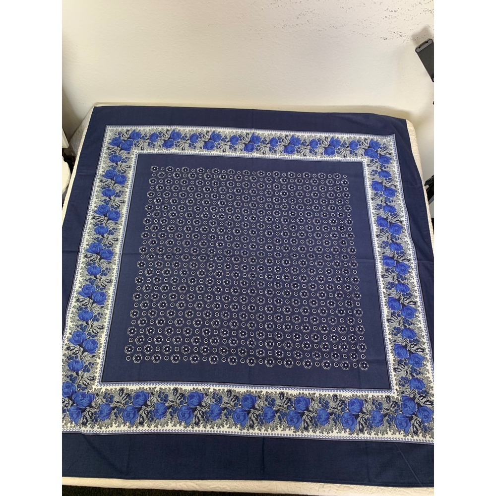Souleiado Charles Demery Navy Blue Floral Rose Square Scarf Provencal France 33"